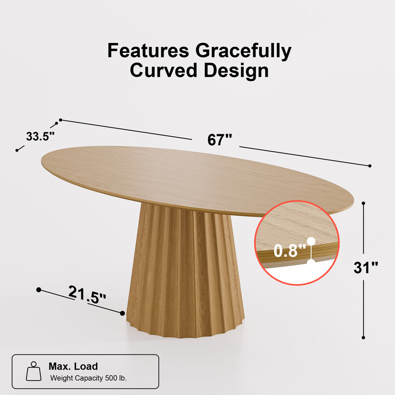 67" Oval Dining Table Pedestal Kitchen Table for 6, Oak