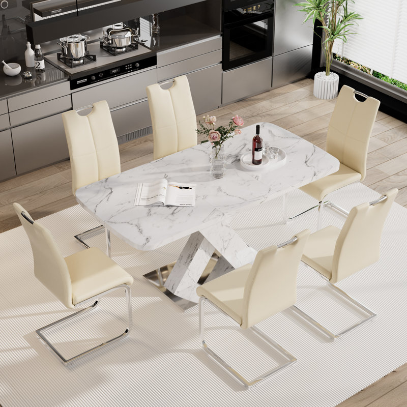 Ensemble de table de salle à manger rectangulaire moderne avec chaises en cuir - extensible, peu encombrante et multifonctionnelle