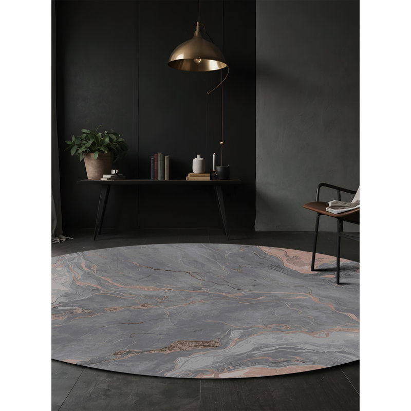 Machine Washable Gray Area Rug, Round 6'