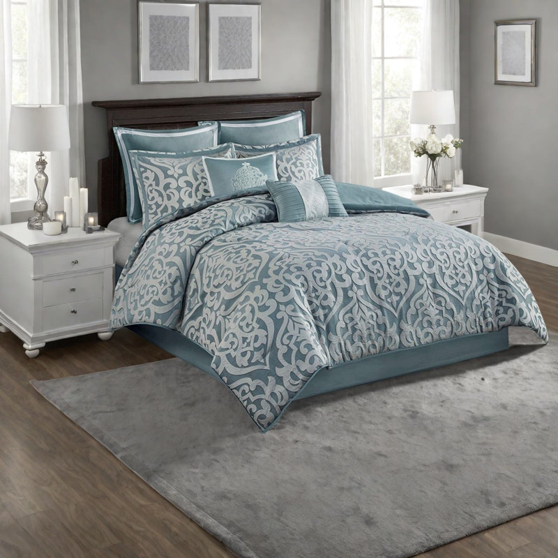 Ensembles de literie en jacquard luxueux, édredon en polyester turquoise, décoration intérieure élégante toute l'année