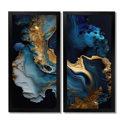 «Abstract Geode Marble Blue», art mural abstrait sur toile bleue abstraite, 2 pièces