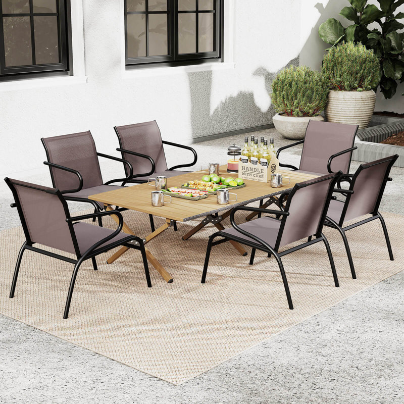  Ensemble de 4 chaises de patio avec accoudoirs en tissu respirant et cadre en métal brun