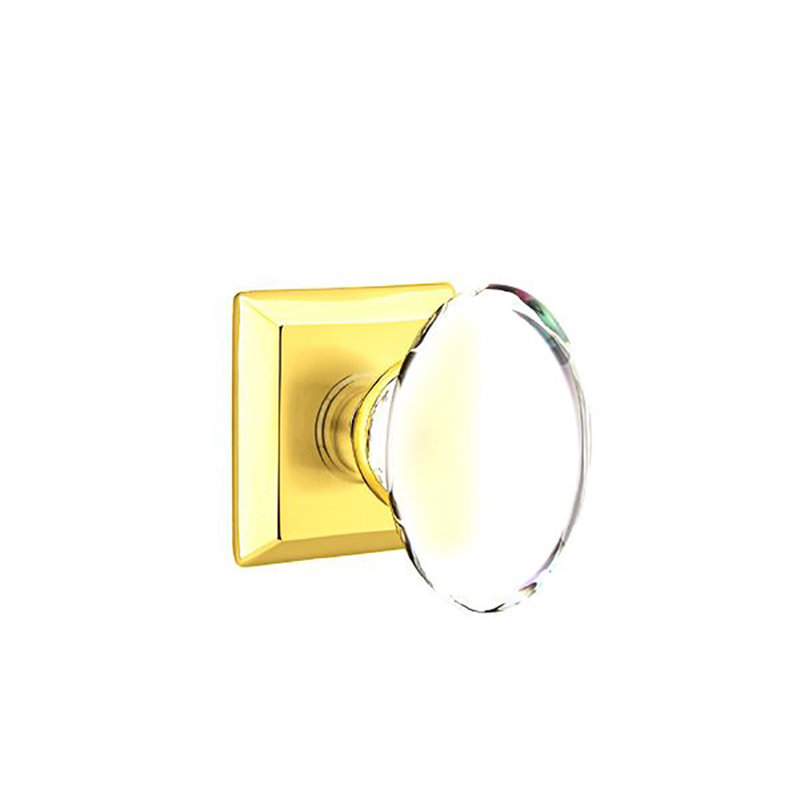 Ensemble de boutons de passage Emtek avec rosette Quincy et bouton en verre Hampton, Laiton brillant