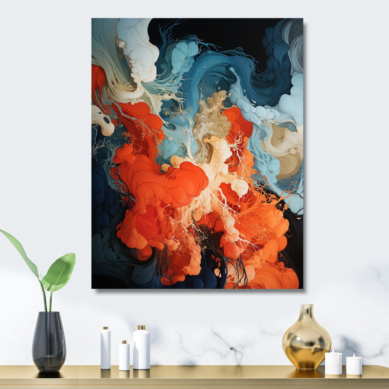 Encre liquide bleue et orange, art mural abstrait en métal IV, H 32 po x l 16 po x P 1 po