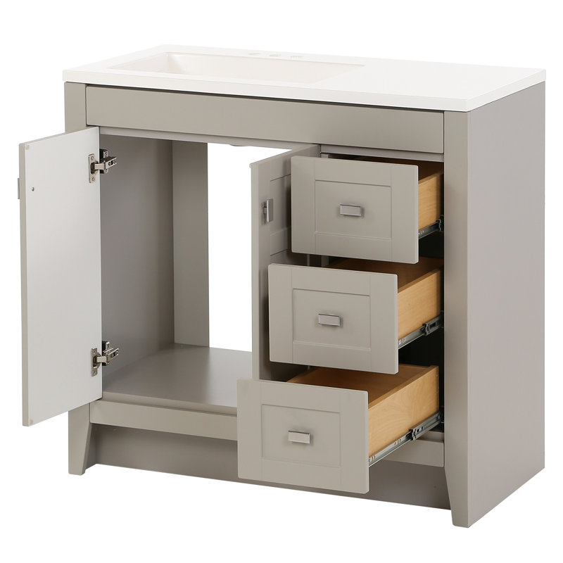 Meuble-lavabo simple 36,5 po avec plateau en marbre de culture, Gris