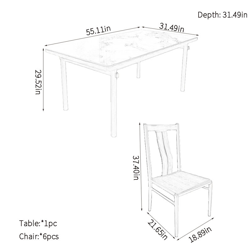 solid wood dining table sets, 29.52"H x 55.11"L x 31.49"W