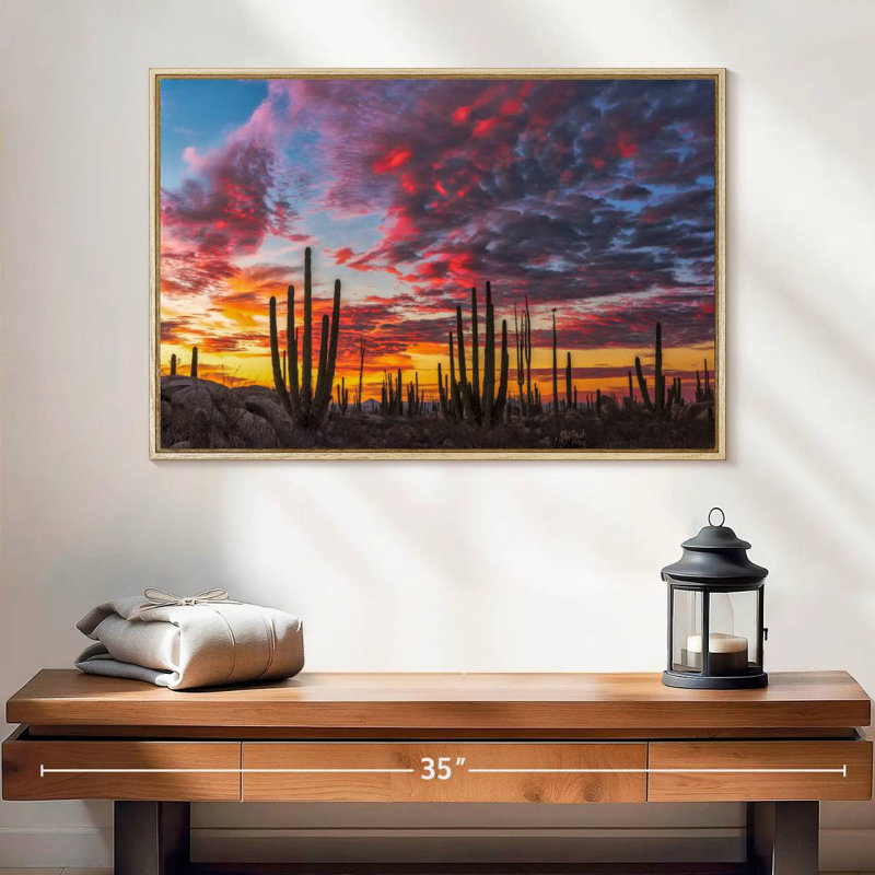Forêt de cactus de Baja California, Cadre flottant en bois naturel, 25 po x 17 po