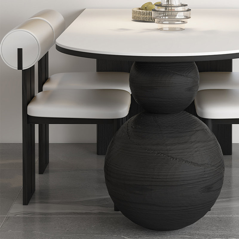 Sintered stone solid wood dining table, White, 29.53"H x 70.87"L x 31.5"W