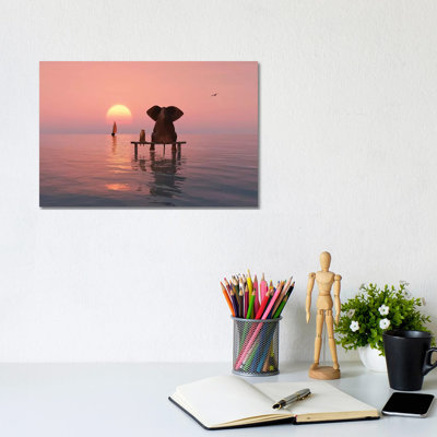 Reproduction d’art, "Elephant and dog sitting in the Sea" par Mike Kiev