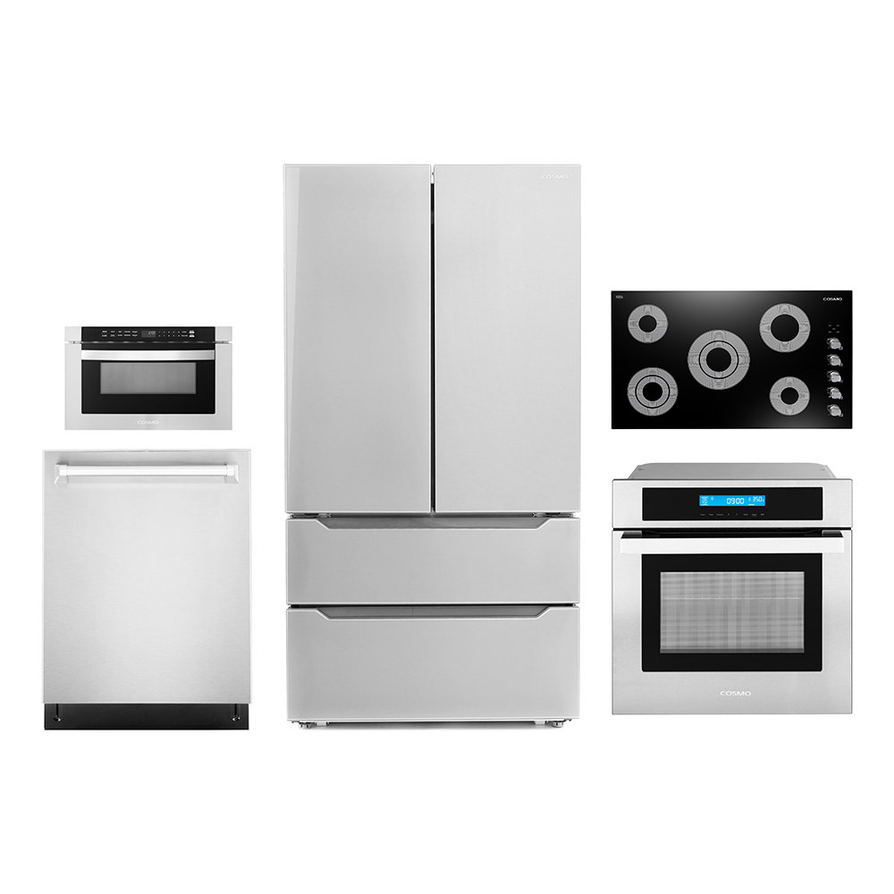 Forno 5 Piece Kitchen Appliance Package with French Door Refrigerator ,  36'' Dual Fuel Freestanding Range , Built-In Dishwasher , Microwave Drawer  