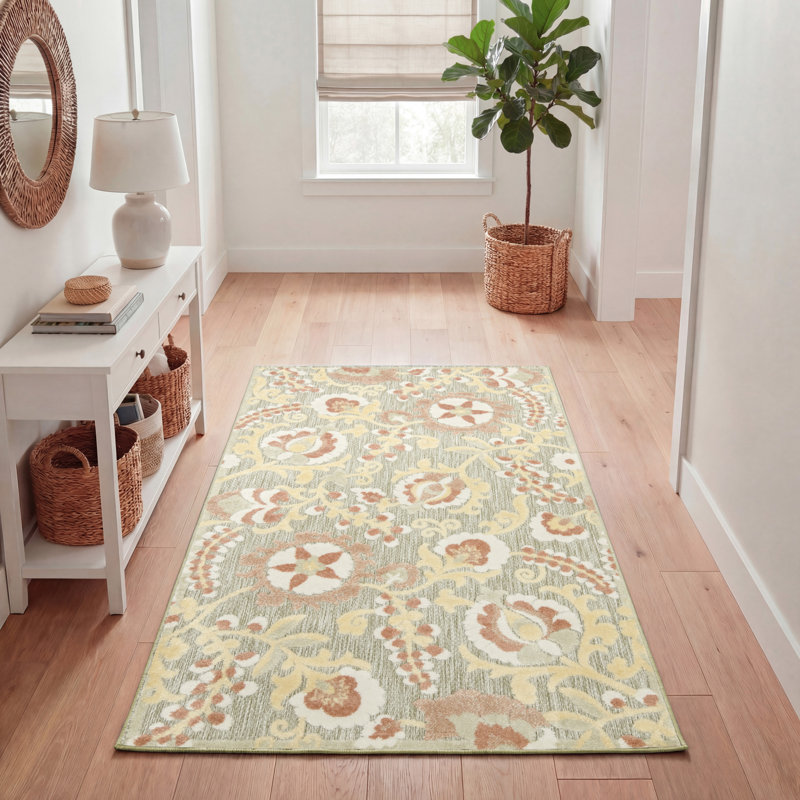 Gregori  Sage Rose Farmhouse Rug, Rectangle 2'8" x 4'