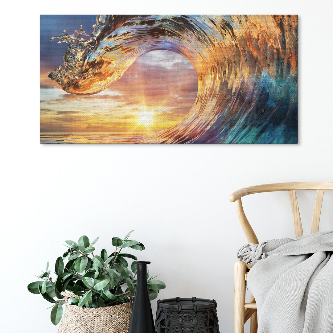 Leinwandbild Wave Sunset Xcm – Premium Leinwanddruck – Kunstdruck Auf Cm Holz-Keilrahmen Für Schlaf- Und Wohnzimmer – Ko...