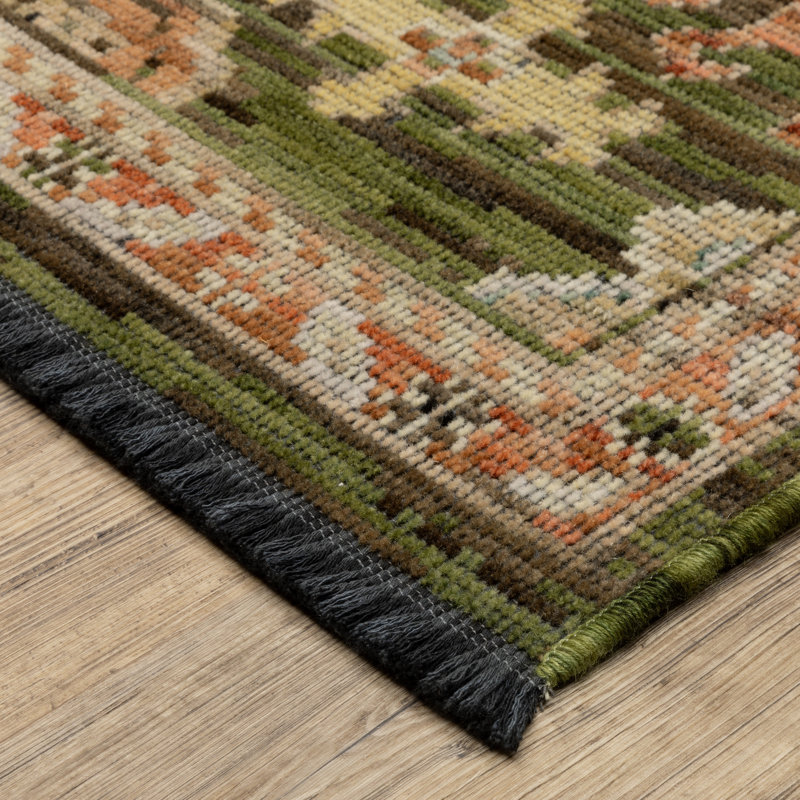 Tapis vert / terre cuite Tincie, Rectangle 3 pi 3 po x 5 pi