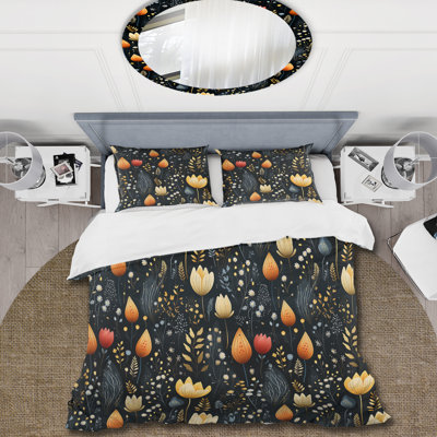 Ensemble de housse de couette rustique noir et jaune Garden Charm II