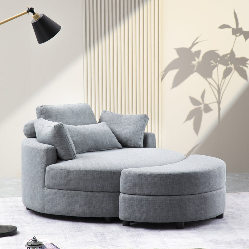 Fauteuil demi-tonneau avec repose-pieds Danieal, Lin gris pâle