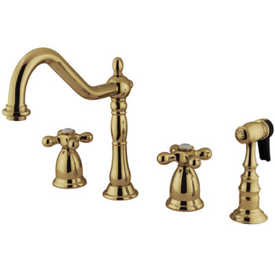 Heritage Double Handle Widespread Kitchen Faucet with American Cross Handle