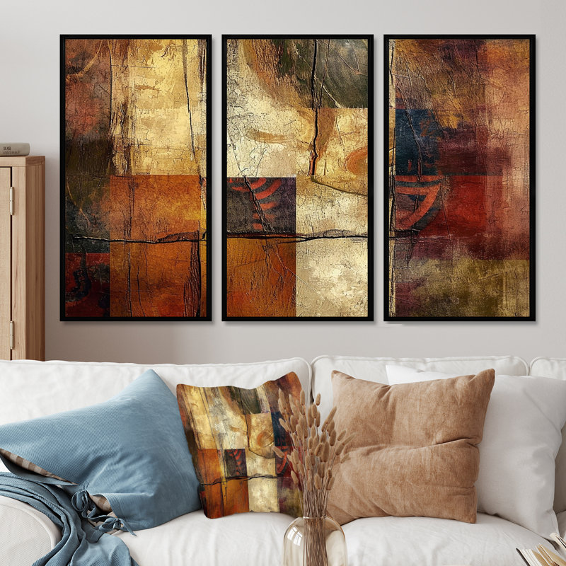 Dahianna - Ensemble d'art mural collage abstrait, Cadre flottant noir, H 32 po x l 48 po x P 1 po