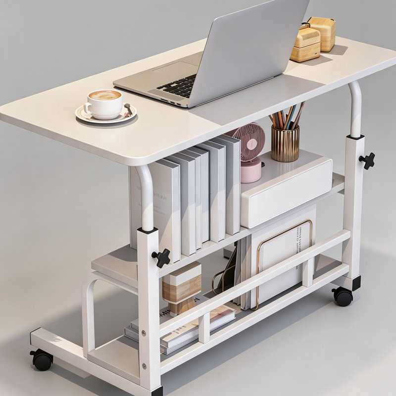 Bureau à domicile à roulettes sur roulettes, H 25,59 po x l 17,72 po x P 17,72 po, Blanc / blanc