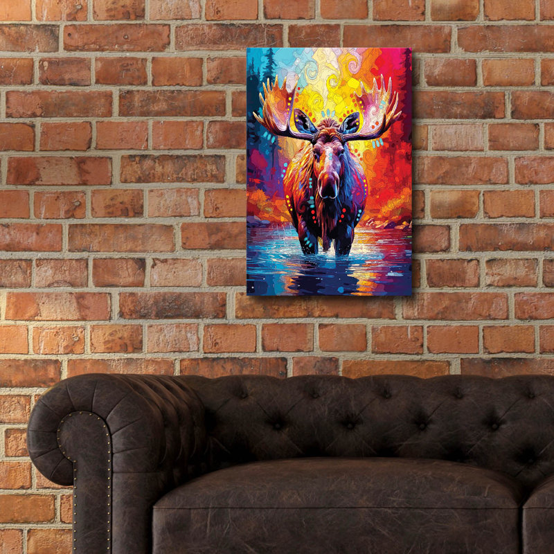  «The River Moose» par Dean Russo, art mural en verre acrylique, 16 po x 24 po, H 24 po x l 16 po