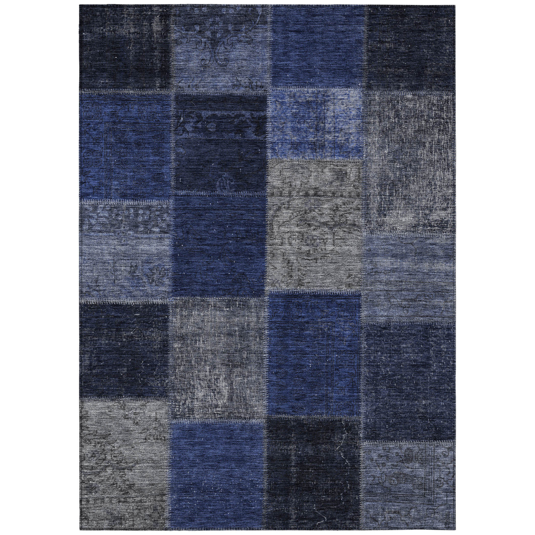 HomeRoots 10' X 14' Navy Blue And Denim Blue Patchwork Washable Indoor ...
