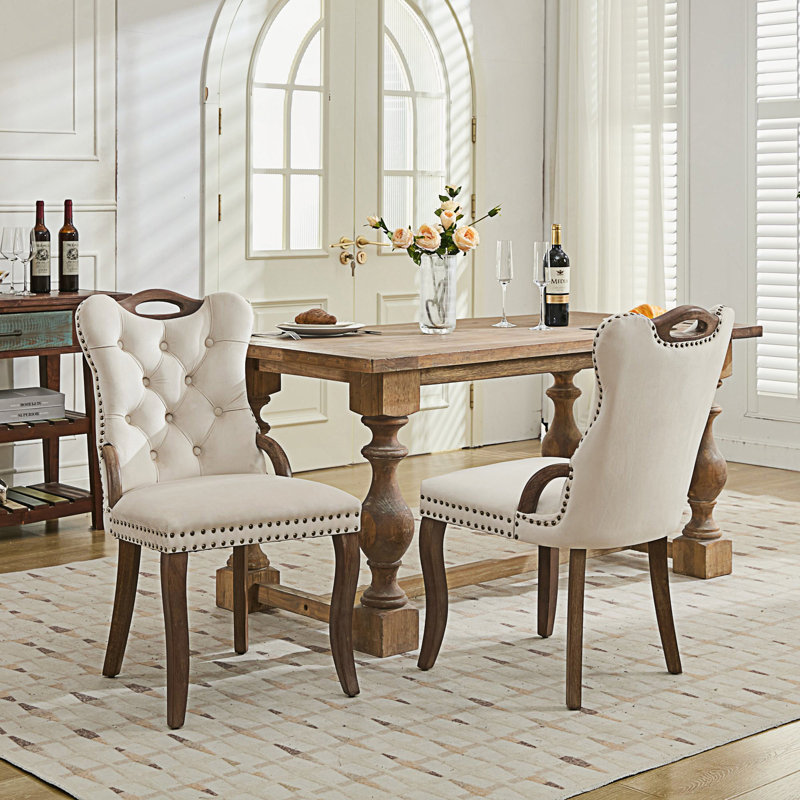 Dining Chair With Tufted Trim, Beige