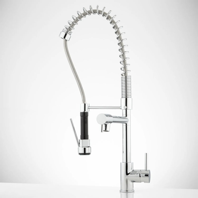Signature Hardware Levi Pull Down Single Handle Kitchen Faucet with Accessories, Chrome