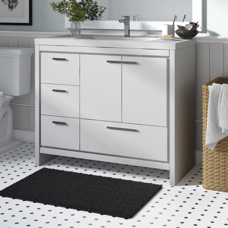 Meuble-lavabo simple 42 po Curly, Blanc très luisant