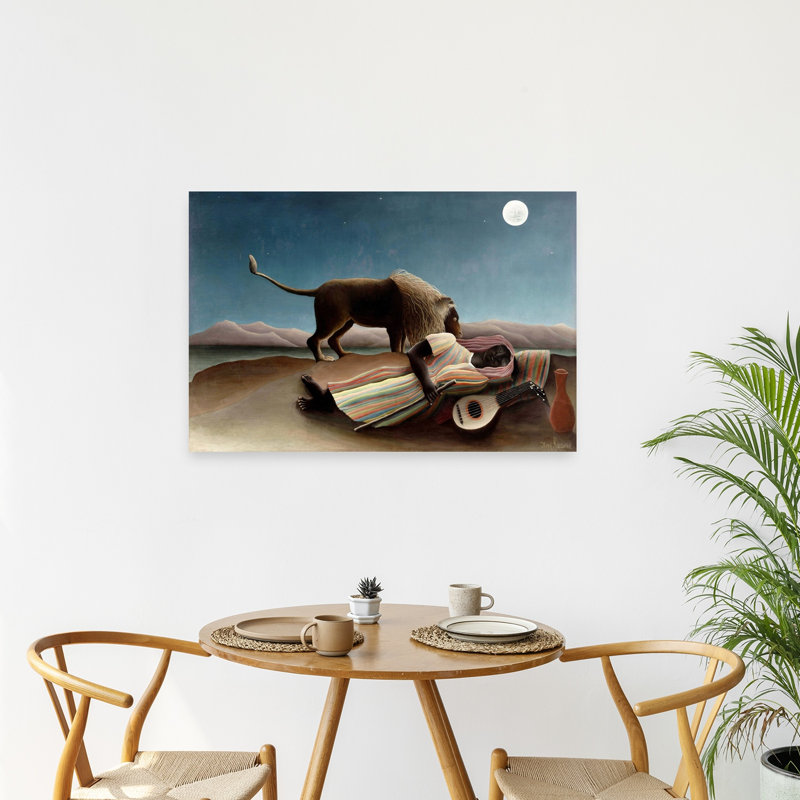 Sleeping Gypsy, 1897 Classic Traditional Abstract Lion Landscape Nature Wall Art Print by Henri Rousseau - Wrapped Canvas Print