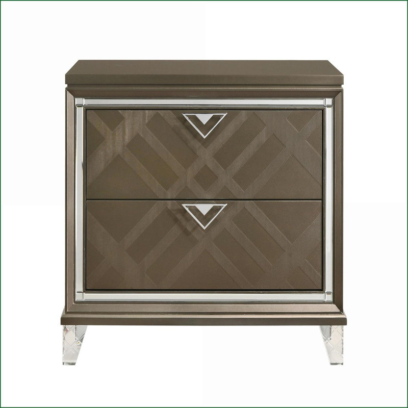 Dark Champagne Modern 2-Drawer Glam Nightstand