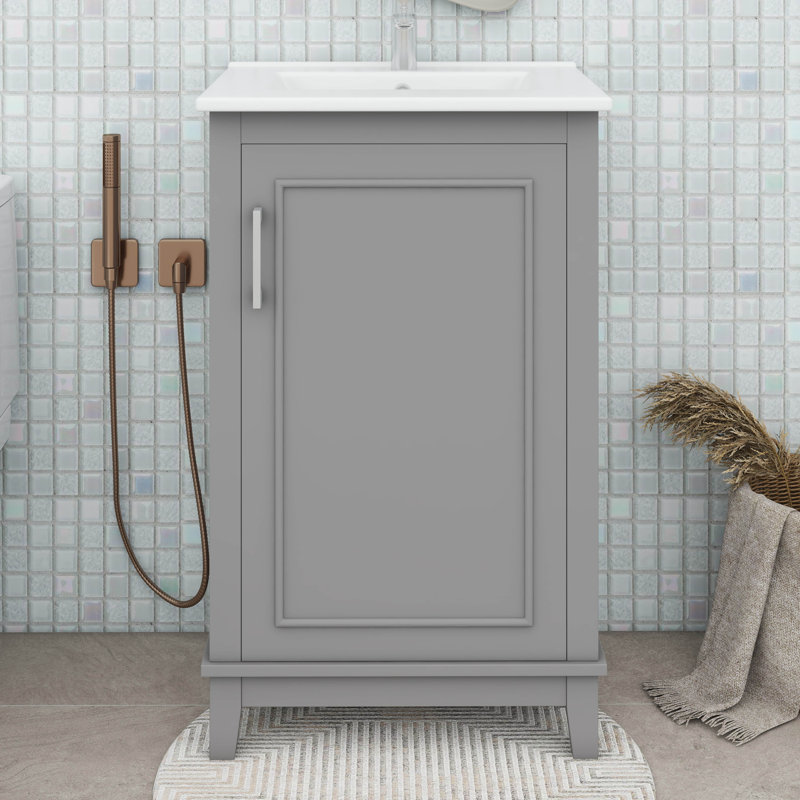 Ensemble de meuble-lavabo moderne 20 "avec lavabo en céramique et 1 armoire, Gris
