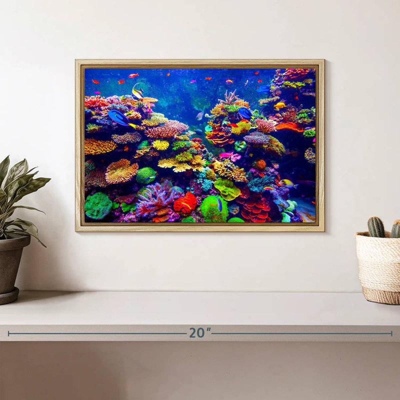 Paysage vibrant sous l'eau, Cadre flottant en bois naturel, 13 po x 9 po