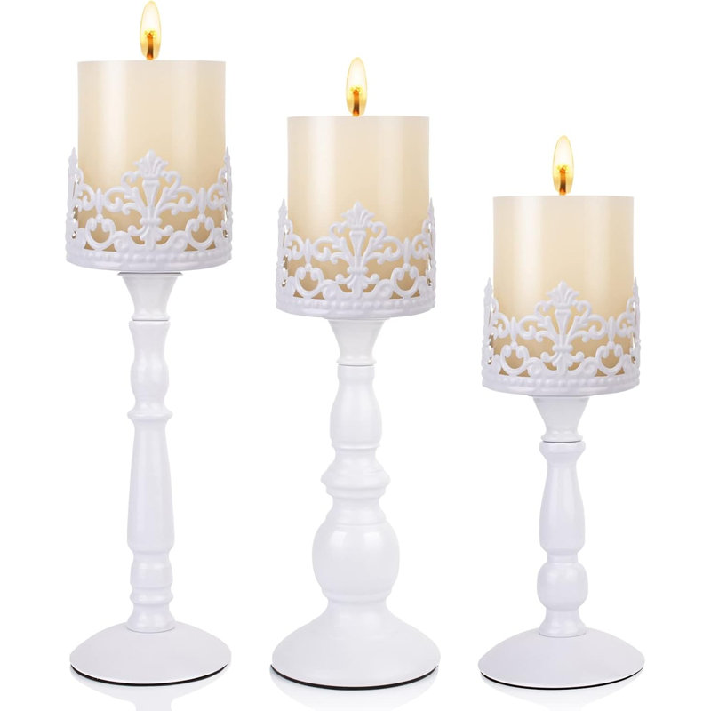 Vintage Iron Candle Holders Set Of 3 - Decorative Gothic Crown Design For Pillar Candles, Elegant Table Centerpiece For Home, Wedding, And Holiday Decor