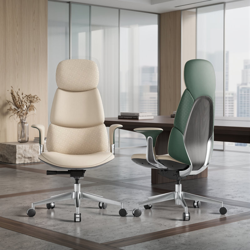 Fauteuil de direction haut de gamme en cuir véritable à dossier haut, revêtement en relief, fauteuil de bureau à domicile inclinable, hauteur et profondeur de siège réglables
