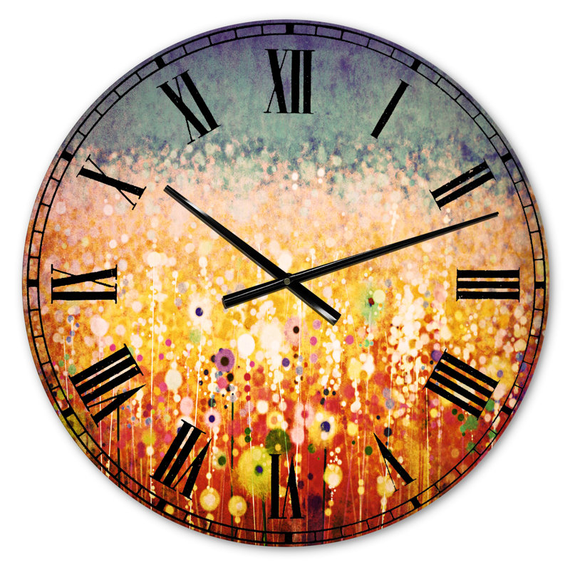 Horloge murale, aquarelle florale, décoration traditionnelle - Dedrik, peinture abstraite sur champ de fleurs, Petit