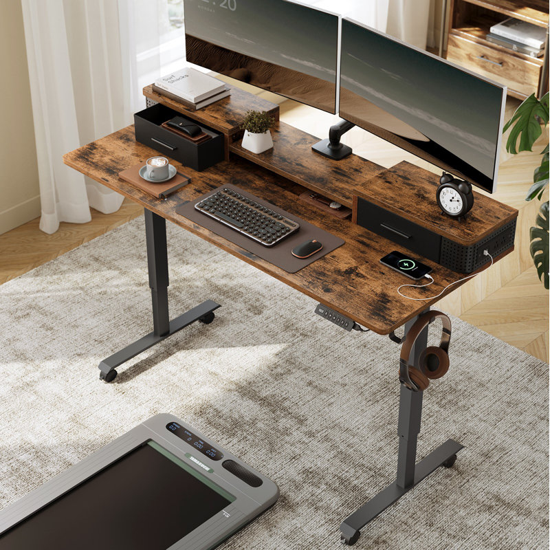 Namiya 51.5‘’H Height Adjustable Rectangle Standing Desk, Brown/Black, 51.5" H x 55.1'' W X 23.6'' D