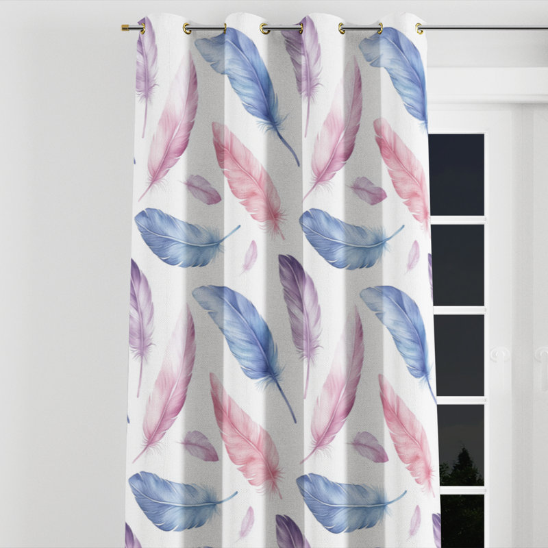 Kids Feathers Room Darkening Curtains - Airy Feather Light Grommet Curtain - 1 Panel, 52" W x 84" L, Gold Grommets