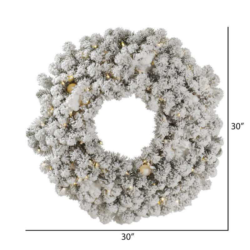 Couronne d'épinette artificielle floquée Kodiak, Blanc chaud, H 30 po x l 30 po x P 3 po