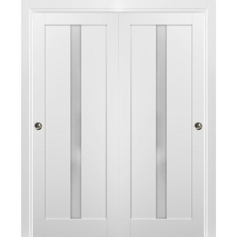 Portes coulissantes de placard 84 x 84 avec quincaillerie Quadro 4112 Blanc Soie avec verre opaque dépoli, rails robustes, moulures, garnitures, ensemble pour cuisine, portes de placard de chambre en bois massif léger