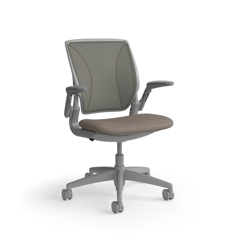 World LM, Ergonomic Task Chair with Poppy Seed Backrest, and  Autumn Upholstered Seat, Gray, Light Brown Fabric, Gray Mesh