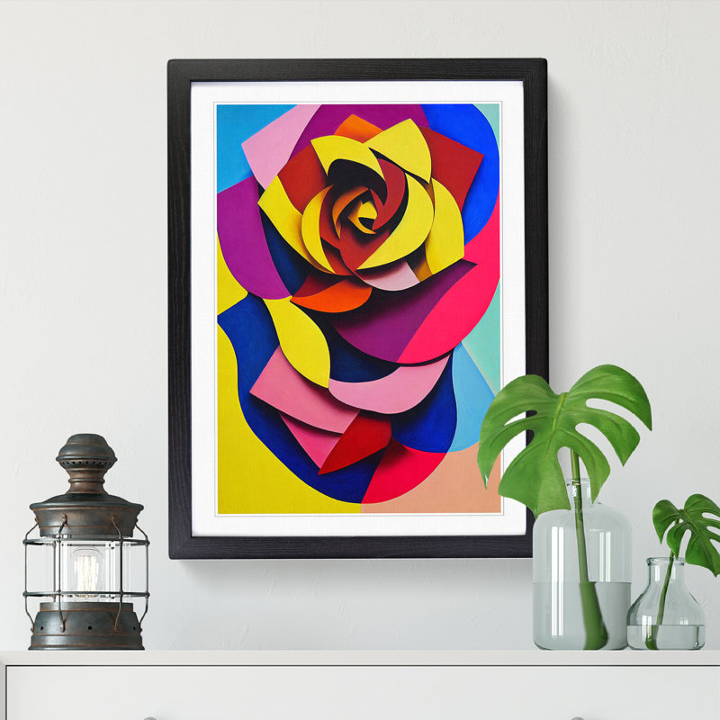 Kimbal Rose Flower Abstract - Single Picture Frame Print, 34cm H x 25cm W x 2cm D, Black