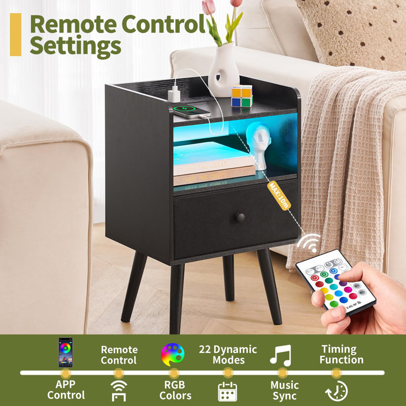 Table de chevet avec station de charge, Noir
