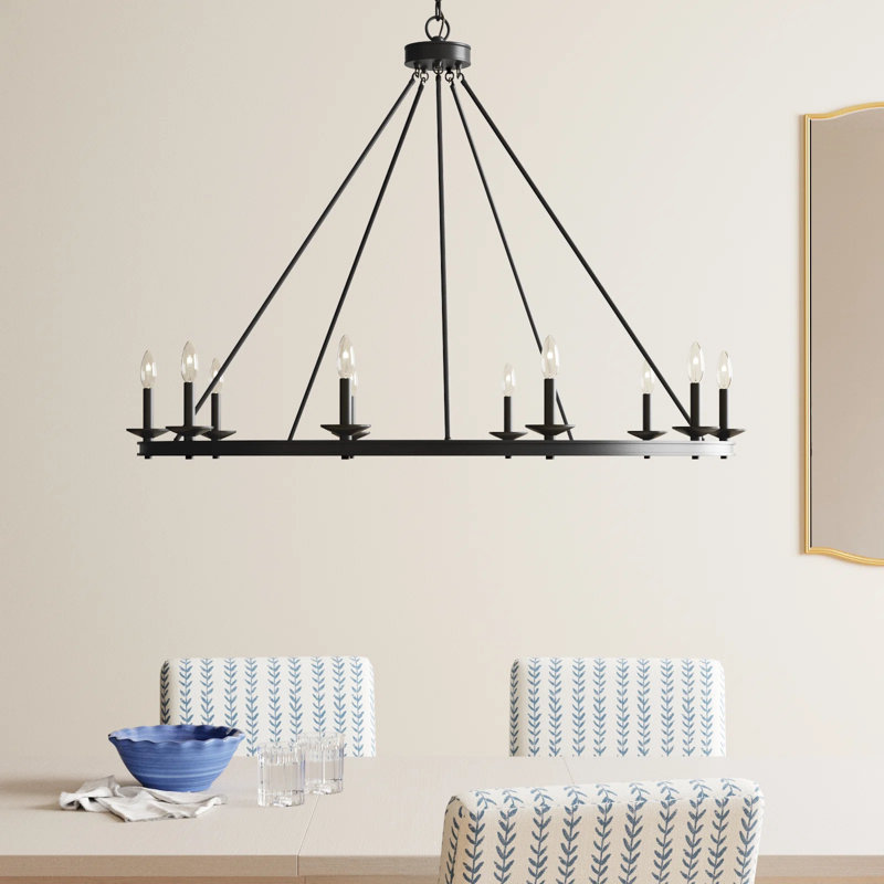 Poynor 10 - Light Candle Style Wagon Wheel Chandelier in Matte Black, Matte Black