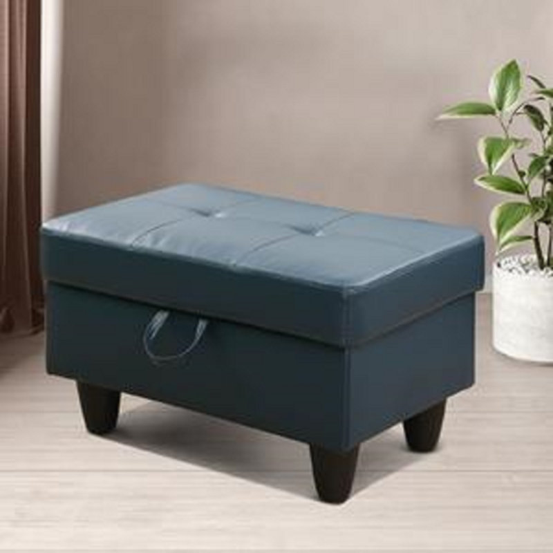 Kentvale Faux Leather Ottoman, Navy Blue Faux Leather