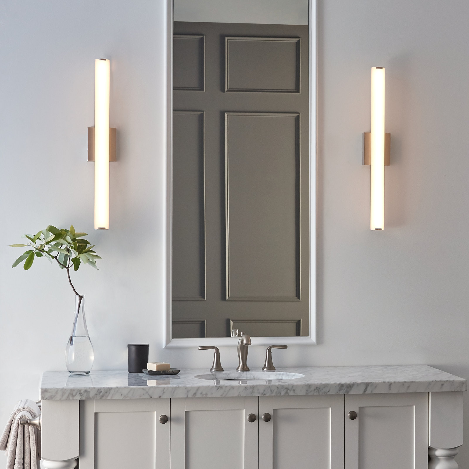 Finn Single Dimmable LED Bath Bar, Satin Nickel, 3000