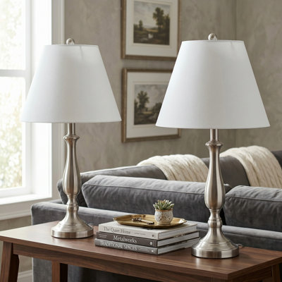 Ensemble de 2 lampes de table en acier brossé 25,5 "Lavish Home - avec 2 ampoules DEL traditionnelles - Décoration pour la chambre à coucher, le salon, le bureau ou l'entrée
