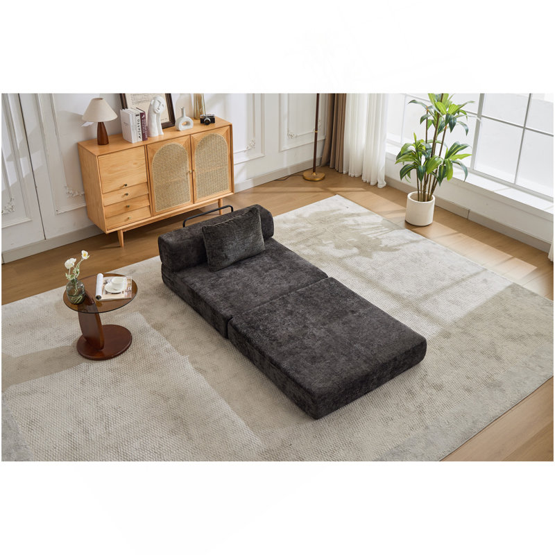 Canapé à compression, canapé-lit de plancher convertible à structure fixe, canapé modulaire à assise simple sans os, sans assemblage requis, tissu chenille, pour la chambre à coucher du salon, noir