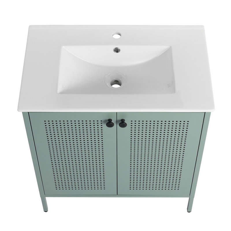 Meuble-lavabo autoportant avec lavabo en céramique, Vert menthe