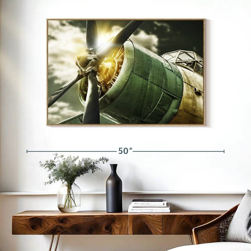 Vue du ciel de l'ancien avion, Cadre flottant en bois naturel, 40 po x 27 po
