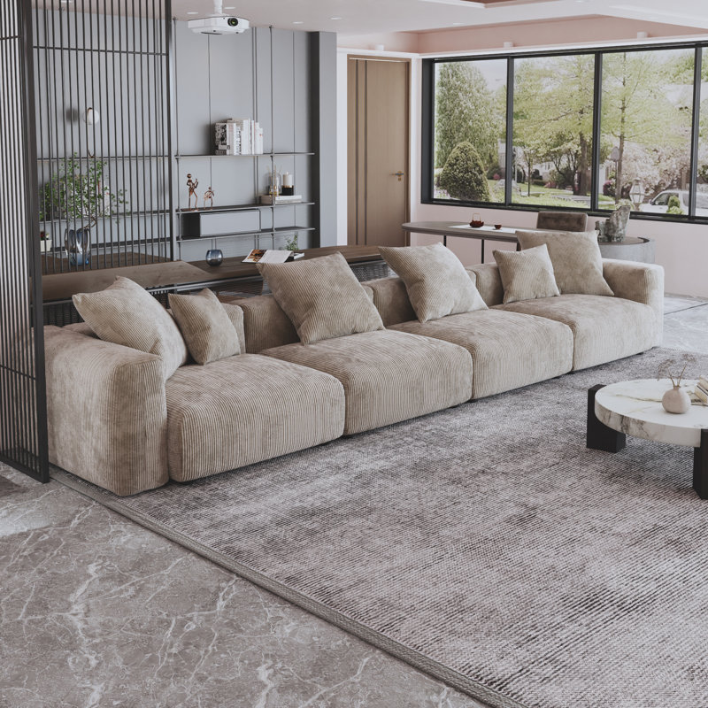 Olivery Nedek Upholstered 4-Piece Modern Modular Cloud Corduroy Fabric Sectional Sofa, Brown