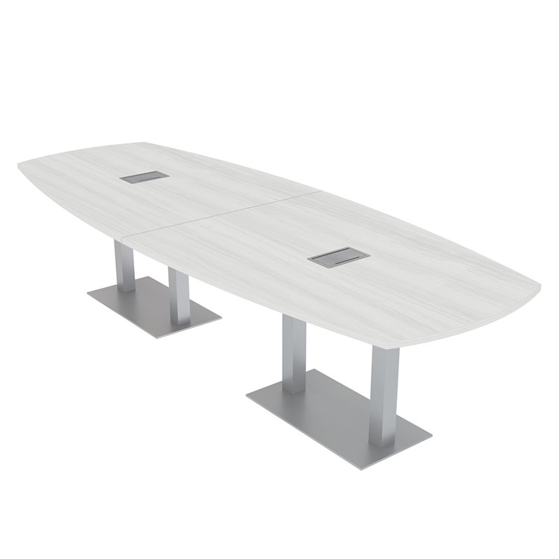 Table de réunion Arc-Boat avec base en métal double 2 modules de puissance et de données, L 120 po x l 48 po, Cyprès blanc